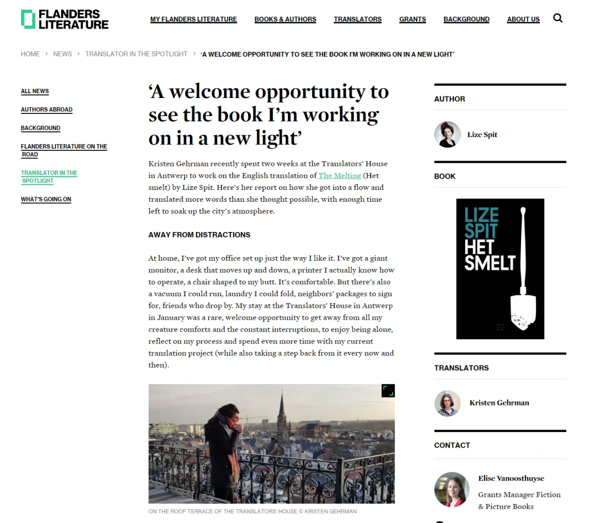 Translator in residence at the Vertalershuis Antwerpen